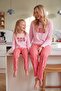 Pembe %100 Pamuk Çizgili Örme Anne-Kız Pijama Takımı TKDAW27 - 4