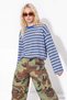 Lacivert Çizgili Baskılı Normal Kalıp Baskılı Örme T-Shirt TWOAW27TS00113 - 3
