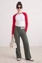 Haki Soft/Yumuşak Dokunuşlu Beli Katlamalı Baskılı Wide Leg Örme Eşofman Altı TWOAW27EA00035 - 3