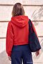 Wardrobe Essentials Kırmızı Kalın İçi Polarlı Kapüşonlu Oversize Crop Örme Sweatshirt TWOAW27SW00141 - 6