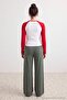 Haki Soft/Yumuşak Dokunuşlu Beli Katlamalı Baskılı Wide Leg Örme Eşofman Altı TWOAW27EA00035 - 4