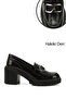 Women's Black Patent Leather Buckle Medium Thick Heeled Genuine Leather Shoes