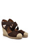 Women's Brown Suede Wedge Heel with Cross Elastic Bands Sandals - 4