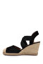 Women's Black Suede Wedge Heel Cross Elastic Bands Sandals - 5