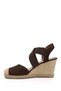 Women's Brown Suede Wedge Heel with Cross Elastic Bands Sandals - 5