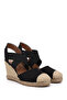 Women's Black Suede Wedge Heel Cross Elastic Bands Sandals - 4