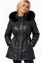 Black Women's Faux Leather Jacket with Hood and Fleece Inside - Coat - 2