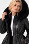 Black Women's Faux Leather Jacket with Hood and Fleece Inside - Coat - 6