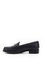 Women's Navy Blue Antique Buckle Genuine Leather Loafer Shoes - 5