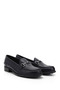 Women's Navy Blue Antique Buckle Genuine Leather Loafer Shoes - 3