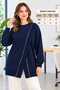 Comfortable Tunic with Cross Zipper Detail Navy Blue 10771 - 2