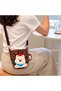 Korean Style White Dog Pattern Crossbody Shoulder Bag and Handbag with Fluffy Accessories for Daily Travel