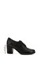 Women's Black Lace-Up Medium Thick Heeled Genuine Leather Oxford Shoes - 2