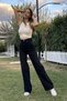 Enna Women's Wide Leg Black Lycra Super High Waist Casual Jeans Trousers
