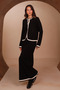 Women's Contrast Ribbed Bow Collar 2-Piece Knitwear Skirt Hijab Set 8416 Black - 6