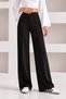 Women's Black High Waist Recovery Front Ribbed Wide Fit Wide Leg Modal Fabric Leggings Pants