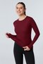 Women's Burgundy Cotton Long Sleeve Crew Neck Basic Long Blouse - 3