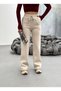 Sorane Women's Black and Beige Two-Piece Winter Wide-Leg Sweatpants - 3