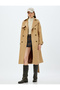 Women's Koton X Sima Tarkan - Double Breasted Buttoned Belt Detailed Pocketed Extra Long Trench Coat 5W - 5