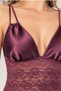 Women's Satin Nightgown with Plum Lace Detail - Stylish Design with Thin Straps - 4