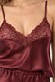 Women's Burgundy Satin Shorts Pajama Set - Comfortable Home Wear Sleepwear with Lace Detail and Straps - 5