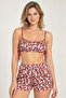 Women's Floral Patterned Satin Shorts Pajama Set - Strap Bralet Model Stylish Home Wear Set - 3