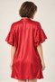 Red Satin Nightgown and Robe Set - Stylish Home Wear with Lace and Flounce Sleeve Detail - 6