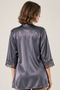 Women's Anthracite Satin Lace Detailed Three-Piece Pajama Set with Dressing Gown & Shorts - 6