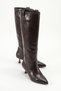 Women's Brown Matte Patent Leather Pointed Toe Thin Heeled Western Style Non-Zipper Below the Knee Boots - Comfortable to Wear - 4