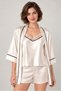 Women's Vanilla Satin Lace Detailed Three-Piece Pajama Set with Dressing Gown & Shorts - 3