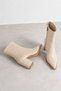 Women's Stretch Beige Pointed Toe Thick Heeled Ankle Boots with Zipper, Stylish Daily Boots - 2