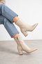 Women's Stretch Beige Pointed Toe Thick Heeled Ankle Boots with Zipper, Stylish Daily Boots - 6