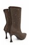 Blur Women's Brown Suede Silver Stone Boots - Pointed Toe Stone Embellished Thin Heeled Back Zipper Boots 9cm Heel - 4