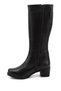 Women's Black Zippered Thick Heeled Genuine Leather Boots - 5