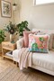 Pastel Pink Background Parrot Patterned Digital Printed Velvet Cushion Cover with Fringes - 3
