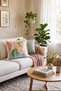 Pastel Pink Background Parrot Patterned Digital Printed Velvet Cushion Cover with Fringes - 4