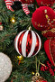 Christmas Ornament Ball Set of 4 Striped and Crystal Sparkling Red and White 10 cm