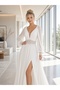 Long Sleeve Lace Combination White Chiffon Wedding and Outside Shooting Dress - 7