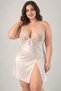 Women's Plus Size Ecru Lace Detailed Satin Nightgown and Dressing Gown Set 2 Pieces - 5