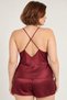 Women's Plus Size Burgundy Satin Nightgown Set with Shorts - Lace Detail - 5