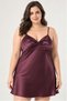 Women's Plus Size Satin Nightgown with Plum Chest Gathering Detail and Thin Straps - 3