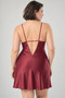 Women's Burgundy V-Neck Lace Embroidered Bowknot Stylish Satin Nightgown - 3