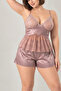 Women's Mink Plus Size Lace-Up Chest Flounce Stylish Satin Shorts Set - 5