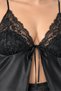 Women's Black Plus Size Front Tie Lace Satin Shorts Nightgown Set 2 Piece - 5