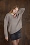 Taupe Crew Neck Oversized Women's Knit Sweater - 3
