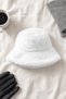 Women's White Plush Fisherman Hat - 5