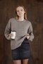 Taupe Crew Neck Oversized Women's Knit Sweater - 7