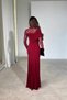 Women's Burgundy Lace Detailed Draped Long Sleeve Turtleneck Long Dress - 3