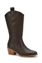 Matte Leather Embroidered Zipper Detailed Western Cowboy Boots Light Brown - 4