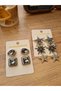 Black Stone Geometric Double Figure Design Women's Steel Earrings - 3